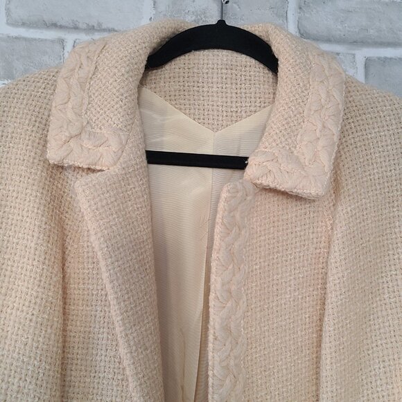 Vintage Cream Tweed Overcoat Satin Lined Handmade Long Retro 50s Style Old Money - Picture 6 of 8